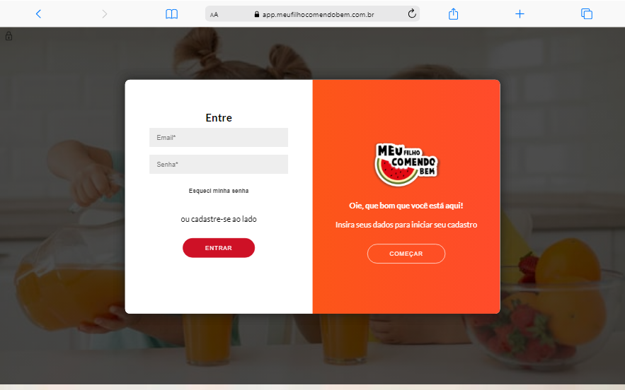 Print do Sistema Web Meu filho comendo bem
